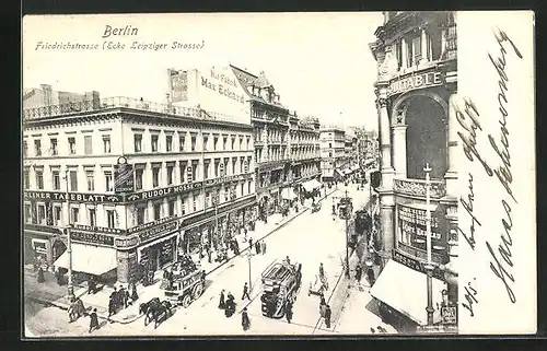 AK Berlin, Friedrichstrasse Ecke Leipziger Strasse, Strassenbahn