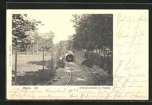 AK Berlin-Treptow, Untergrundbahn bei der Ausfahrt aus dem Tunnel