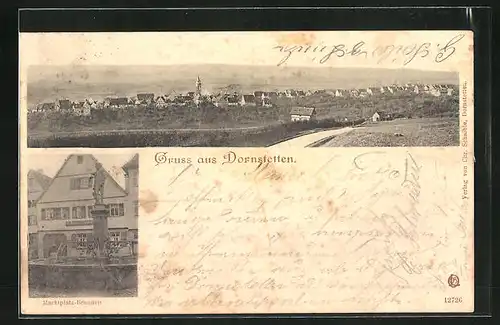 AK Dornstetten, Gesamtansicht & Marktplatzbrunnen