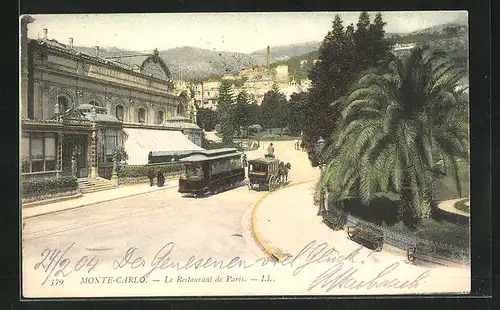 AK Monte-Carlo, Le Restaurant de Paris, Strassenbahn
