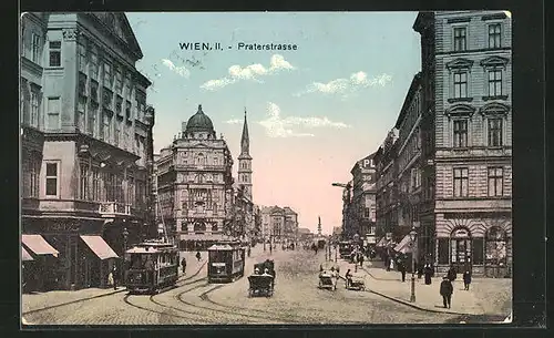 AK Wien, Praterstrasse mit Strassenbahn