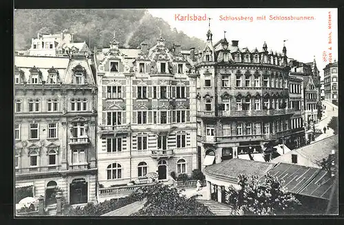 AK Karlsbad, Schlossberg mit Schlossbrunnen