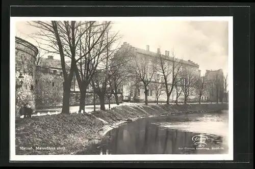 AK Malmö, See mit Gebäudeansicht