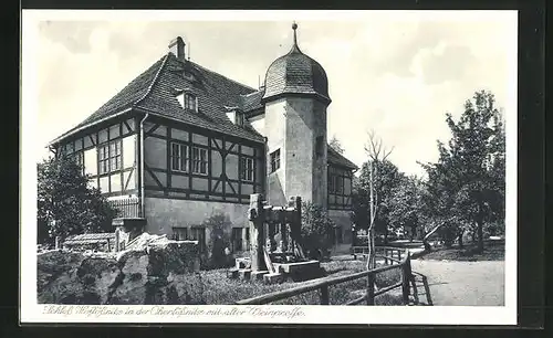 AK Lössnitz, Schloss Hoflössnitz n der Oberlössnitz mit alter Weinpresse