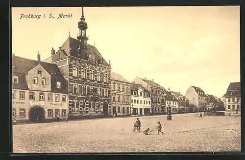 AK Frohburg i. S., Markt mit Restaurant Brauhof