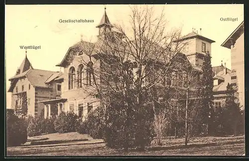 AK Coswig i. Sa., Heilstätte Lindenhof, Westflügel, Ostflügel, Gesellschaftshaus