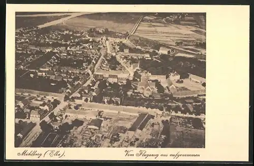 AK Mühlberg / Elbe, Panoramablick aus dem Flugzeug