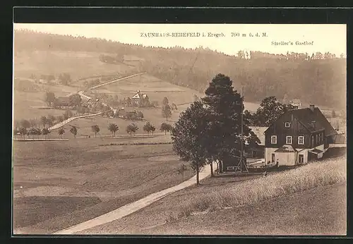 AK Zaunhaus-Rehefeld / Erzgeb., Gesamtansicht mit Streller's Gasthof