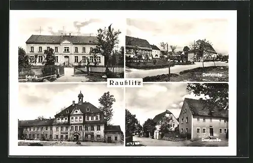 AK Rausslitz i. Sa., Dorfstrasse, Schule, Internat