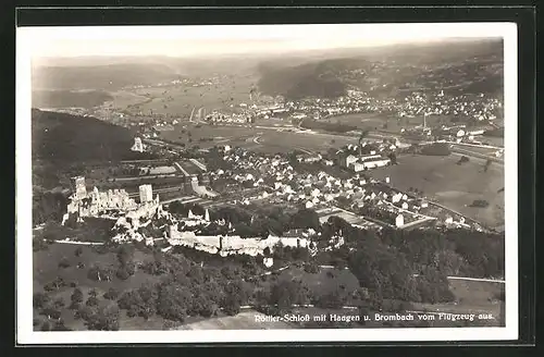 AK Haagen, Flugzeugaufnahme mit Blick auf Brombach und Röttler-Schloss