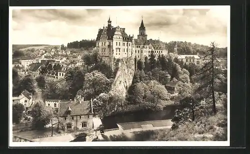 AK Sigmaringen, Teilansicht mit Schloss