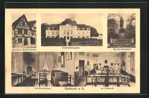 AK Marbach / Neckar, Schillers Geburtshaus, Schillerdenkmal, und Museum