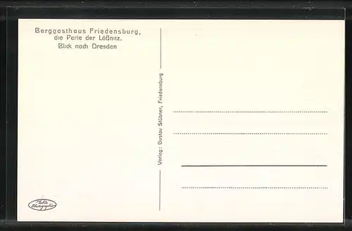 AK Radebeul, Blick vom Berggasthaus Friedensburg auf Dresden und Umgebung