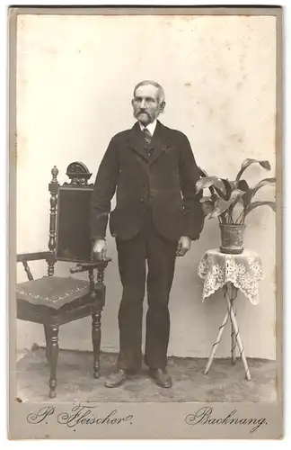 Fotografie P. Fleischer, Backnang, Portrait älterer Herr im Anzug mit Bart