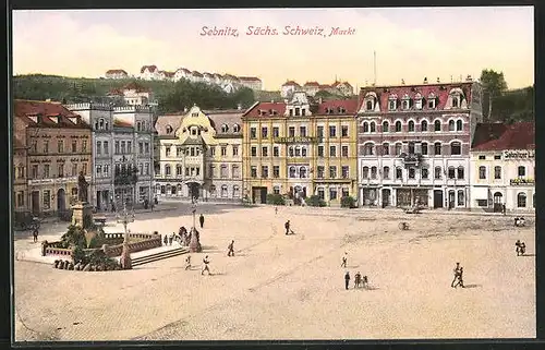 AK Sebnitz /Sächs. Schweiz, Markt mit Hotel Stadt Dresden