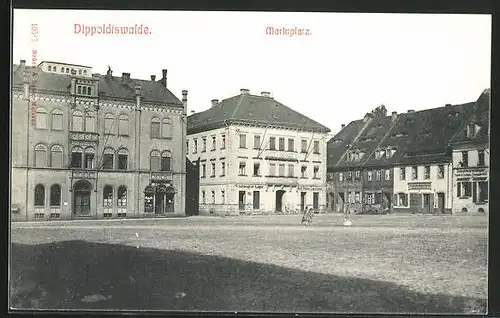 AK Dippoldiswalde, Marktplatz mit Geschäften