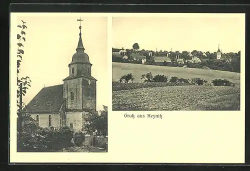 AK Heynitz, Kirche, Ortsansicht aus der Ferne