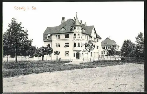 AK Coswig i. Sa., Cafe und Conditorei Röder im Sonnenschein