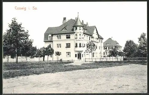 AK Coswig i. Sa., Cafe und Conditorei Röder im Sonnenlicht