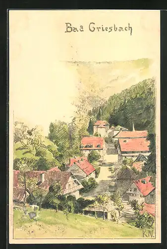 Künstler-AK Bad Griesbach, Teilansicht mit Strassenpartie