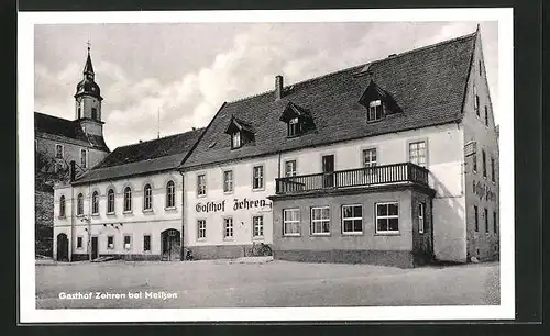 AK Zehren, Gasthof am Markt, Blick zur Kirche