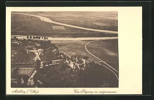 AK Mühlberg /Elbe, Teilansicht vom Flugzeug aus