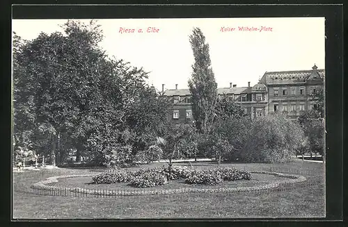 AK Riesa a. Elbe, Kaiser Wilhelm-Platz mit Bäumen