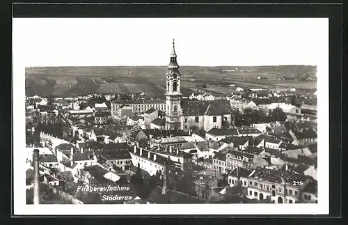 AK Stockerau, Teilansicht mit Kirche vom Flugzeug aus