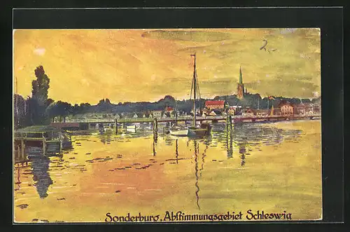 Künstler-AK Sonderburg, Abendstimmung am Wasser