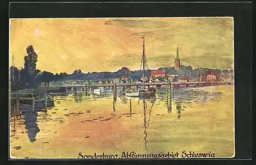 Künstler-AK Sonderburg, Abendstimmung am Wasser