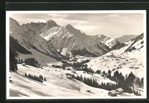 AK Mittelberg, Ortsansicht mit Widderstein und Bergunttal