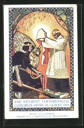 Künstler-AK Wien, XXIII. Internat. Eucharisticus Congress 1912, Geistlicher überreicht ein Tuch