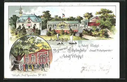 Lithographie Berlin-Pichelswerder, Restaurant Wilhelmshöhe von Adolf Winkel