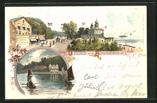 Lithographie Hamburg - Blankenese, Elblust, Restaurant Elblust