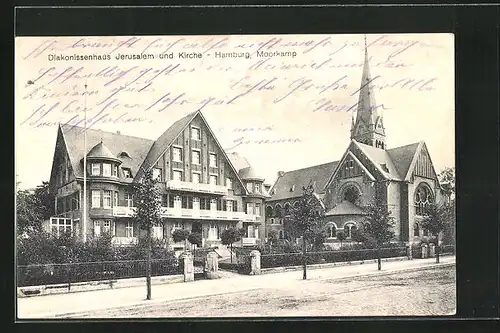 AK Hamburg-Eimsbüttel, Diakonissenhaus Jerusalem und Kirche in Moorkamp