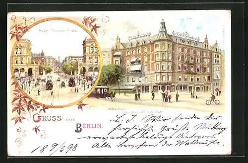 Lithographie Berlin-Kreuzberg, Belle Alliance Platz, Wilhelmstrasse Ecke Belle-Alliance-Platz