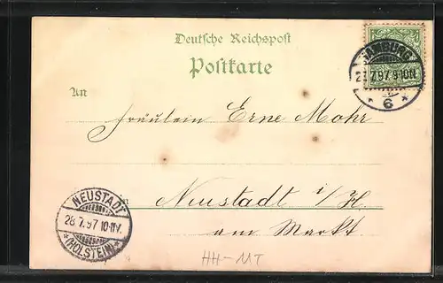 Lithographie Hamburg, Jungfernstieg aus der Vogelschau, Blankensee Süllberg, Vierländerin in Tracht