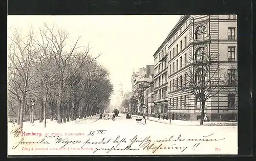 AK Hamburg-St.Georg, Blick in die Kirchenallee mit Wohnhäusern