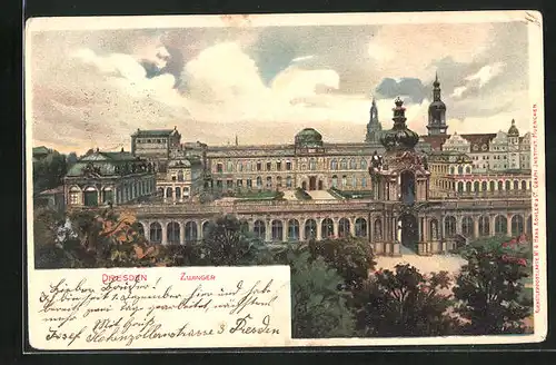 AK Dresden, Zwinger aus der Vogelschau