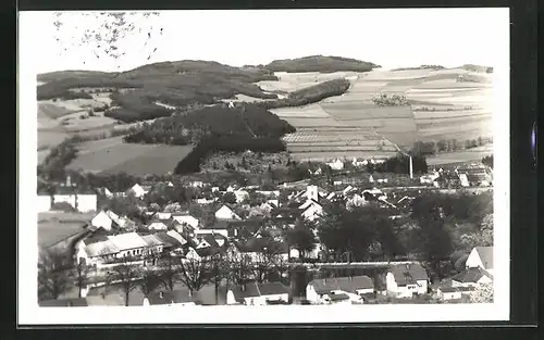 Foto-AK Volyne na Sumave, Ortspartie mit Bergen