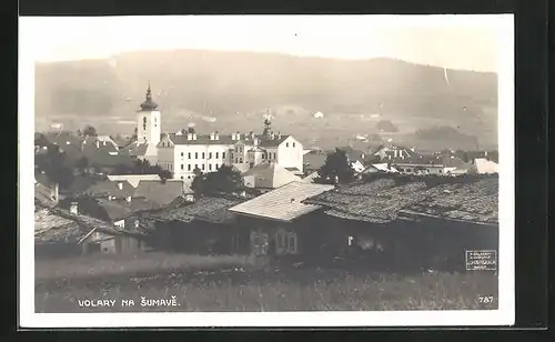 Foto-AK Volary na Sumave, Ortspartie mit Kirchturm