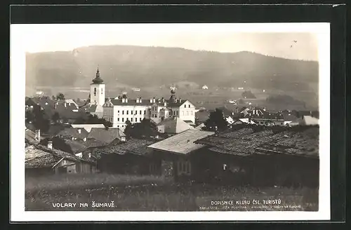 Foto-AK Volary na Sumave, Ortspartie mit Schloss und Kirche