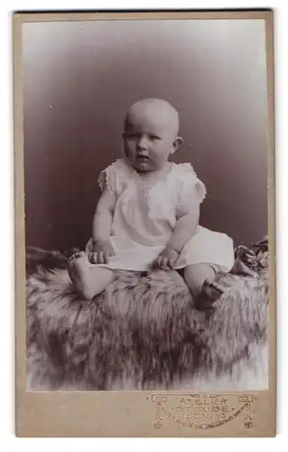 Fotografie Woldemar Strube, Löbau i /S., Portrait süsses Kleinkind im weissen Kleid