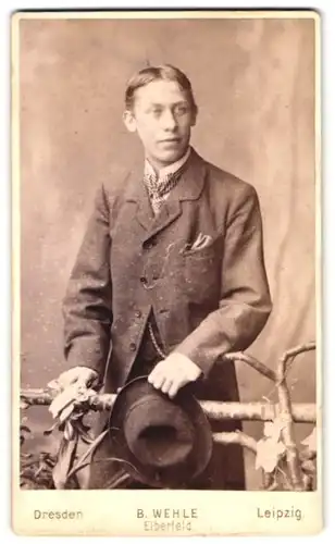 Fotografie B. Wehle, Dresden, Marien-Strasse 10, Portrait junger Herr im Anzug mit Krawatte