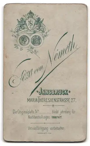 Fotografie G. von Németh, Innsbruck, Maria Theresienstrasse 27, Portrait bürgerliche Dame mit Kragenbrosche