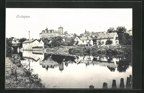 AK Zschopau, Ortspartie mit Brücke