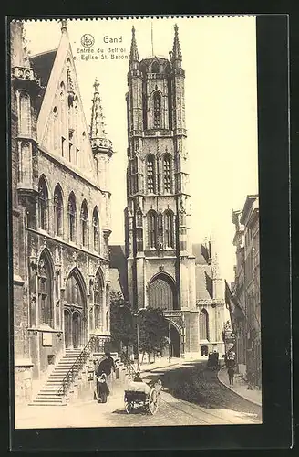 AK Gand, Entrée du Beffroi et Eglise St. Bavon