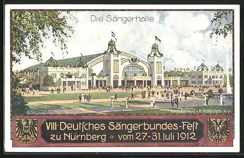 AK Sängerfest Nürnberg, VIII Deutsches Sängerbundfest 1912, Sängerhalle, Wappen