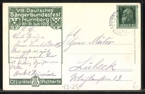 AK Achtes Deutsches Sängerbundfest zu Nürnberg 1912, Burg