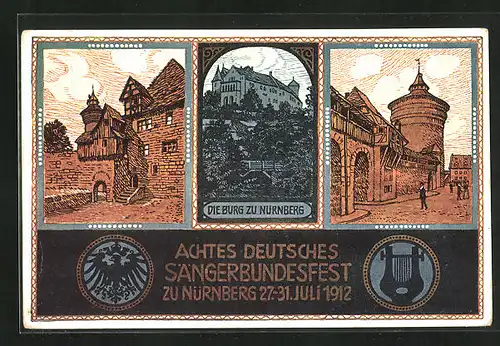 AK Achtes Deutsches Sängerbundesfest zu Nürnberg 1912, Burg, Wappen